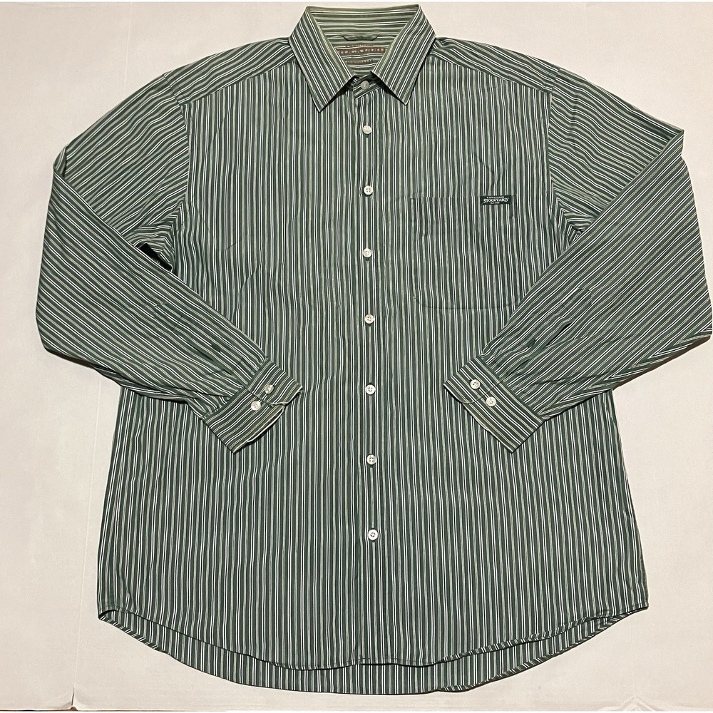RM Williams Stockyard Size Large Relaxed Fit Green Stripes Button‎ Up Cotton